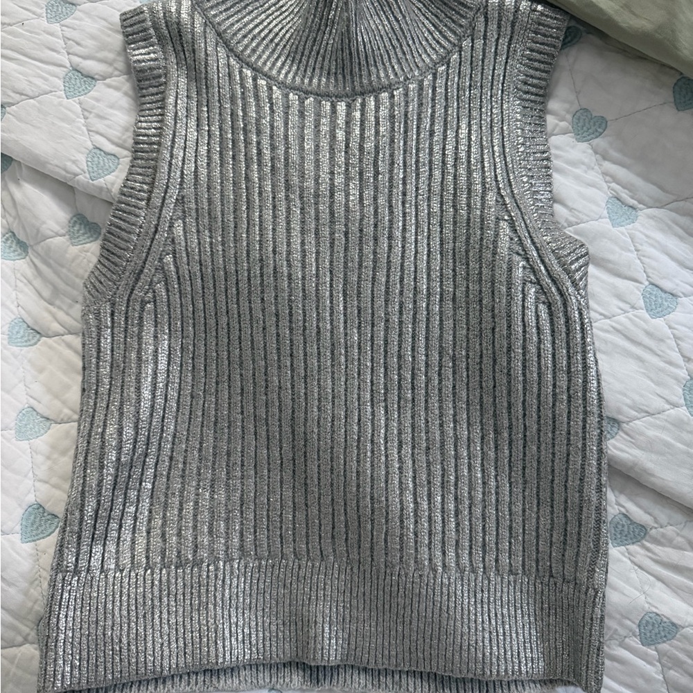 Vigoss Metallic Gray Ribbed Knit Top